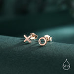 Xo Stud Earrings in Sterling Silver, Kiss Hug Earrings, Silver or Gold or Rose Gold, Hugs and kisses, Fun Earrings