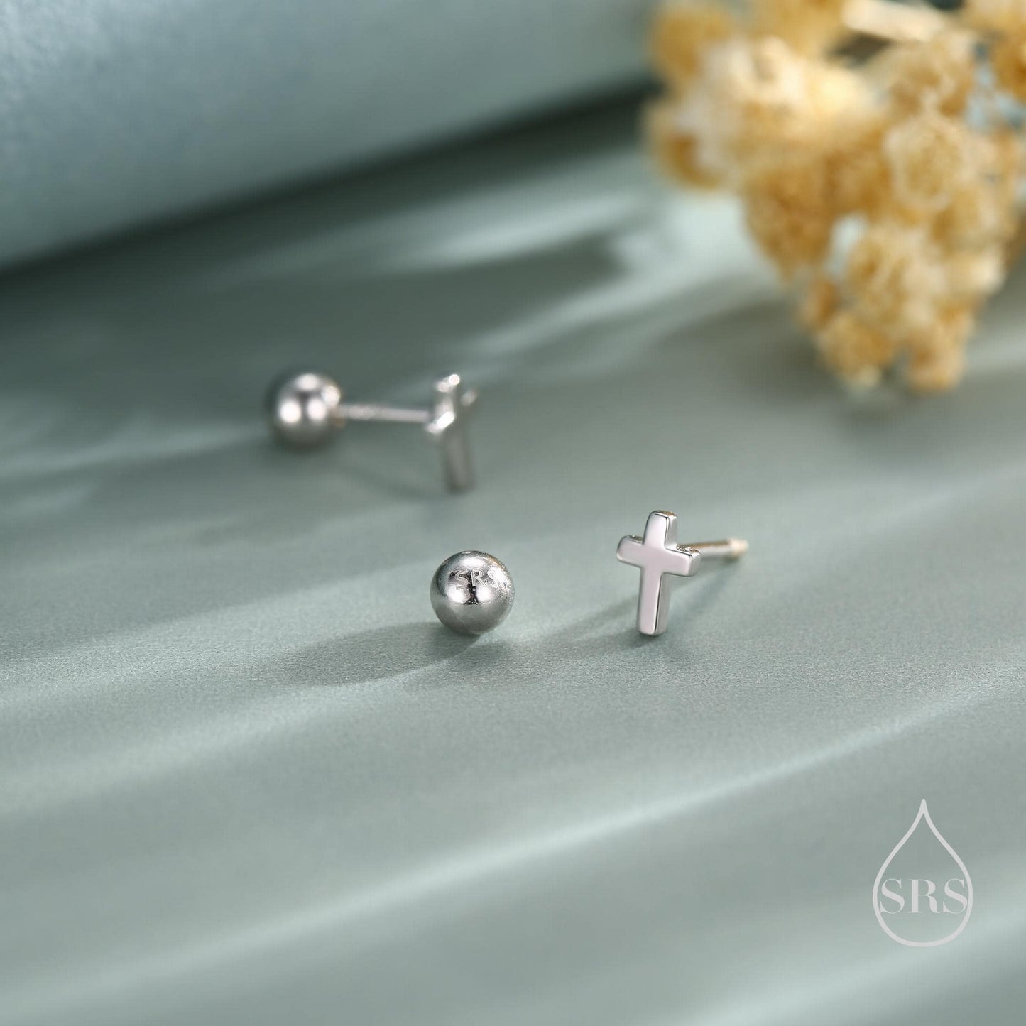 Tiny Cross Screw Back Earrings in Sterling Silver, Silver or Gold or Rose Gold, Small Cross Barbell Earrings