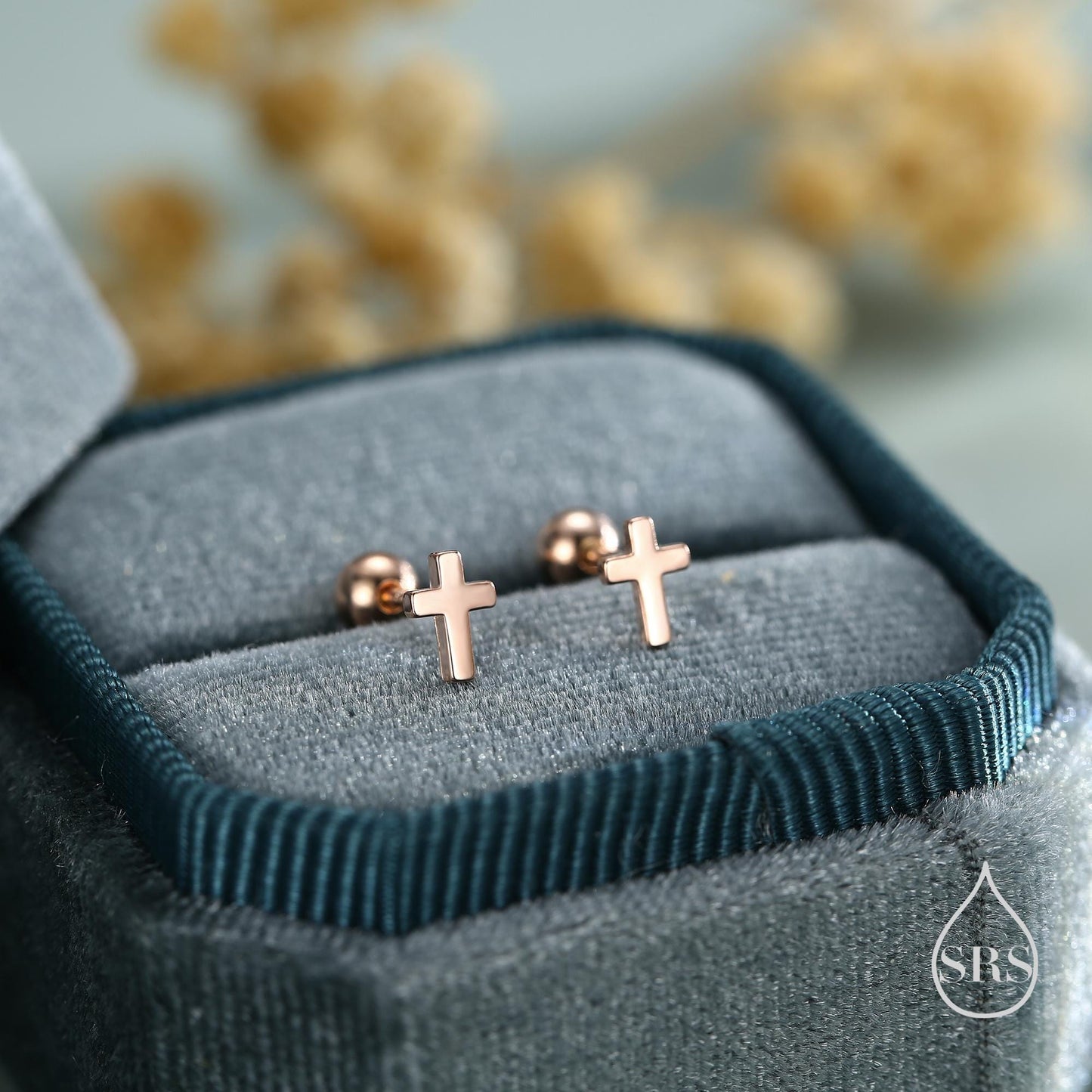 Tiny Cross Screw Back Earrings in Sterling Silver, Silver or Gold or Rose Gold, Small Cross Barbell Earrings