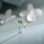 Vintage Inspired Emerald Green CZ Ring in Sterling Silver, Baguette Ring, Delicate Emerald Ring, Size US 5 - 8