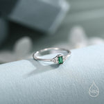Vintage Inspired Emerald Green CZ Ring in Sterling Silver, Baguette Ring, Delicate Emerald Ring, Size US 5 - 8