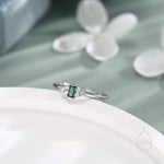 Vintage Inspired Emerald Green CZ Ring in Sterling Silver, Baguette Ring, Delicate Emerald Ring, Size US 5 - 8