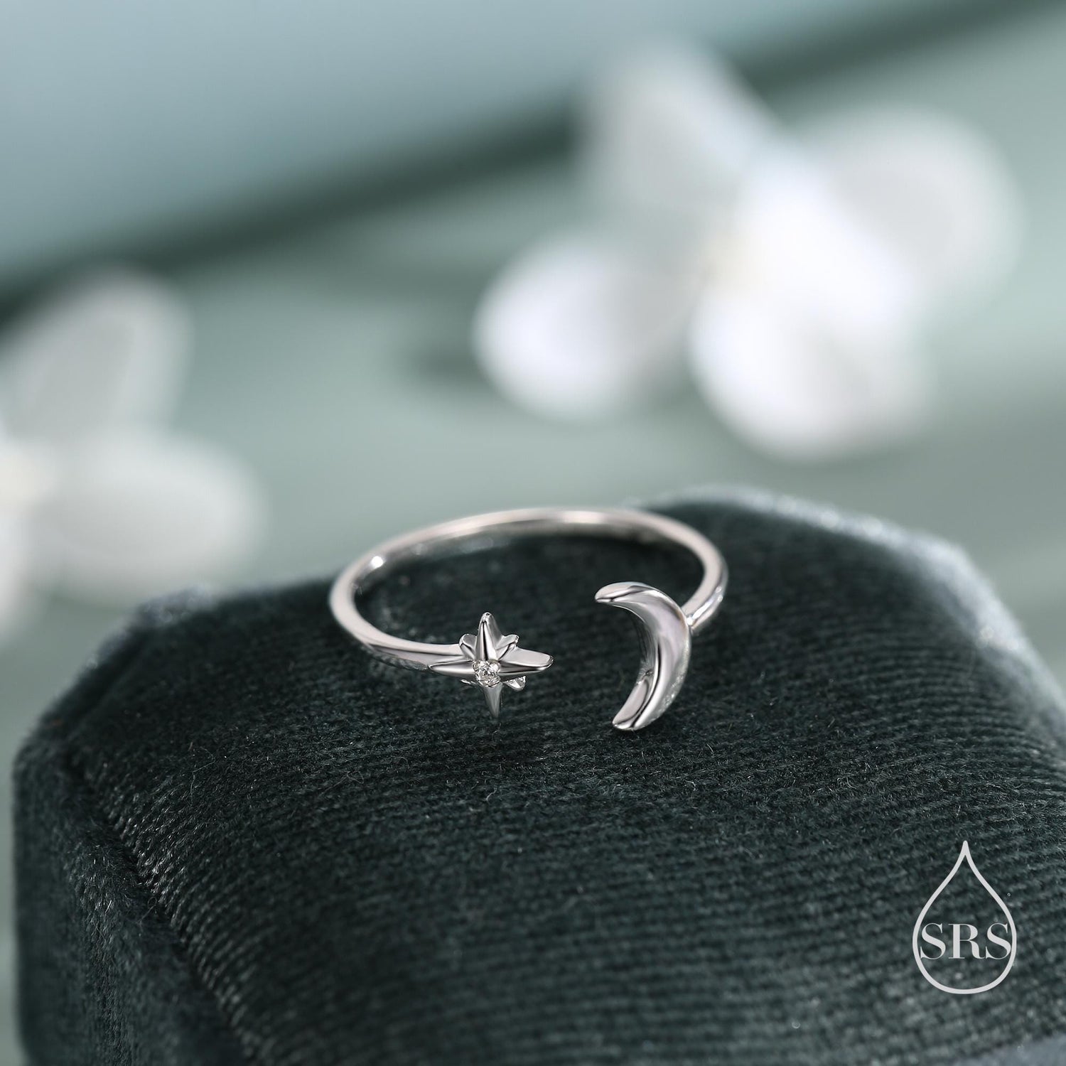 Moon and Starburst Open Ring