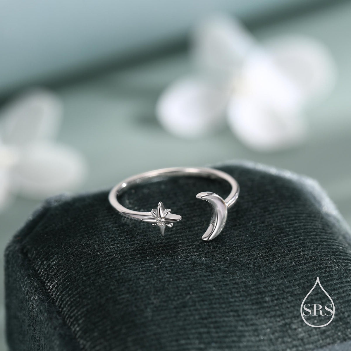 Moon and Starburst Open Ring