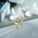 Moon and Starburst Open Ring