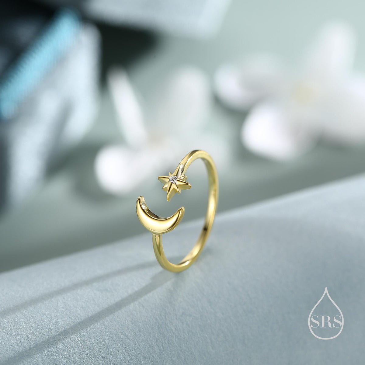Moon and Starburst Open Ring