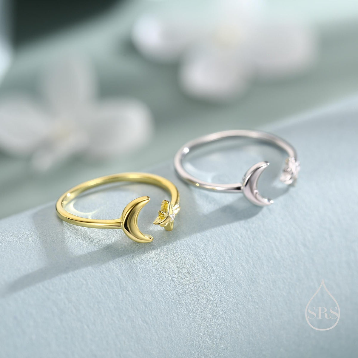 Moon and Starburst Open Ring