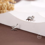 Mismatched Dinosaur Internally Threaded Flat Back /Screw Back / Stud Earrings in Sterling Silver, Silver or Gold or Rose Gold, Asymmetric