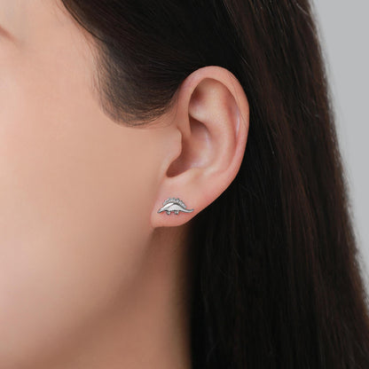 Mismatched Dinosaur Internally Threaded Flat Back /Screw Back / Stud Earrings in Sterling Silver, Silver or Gold or Rose Gold, Asymmetric