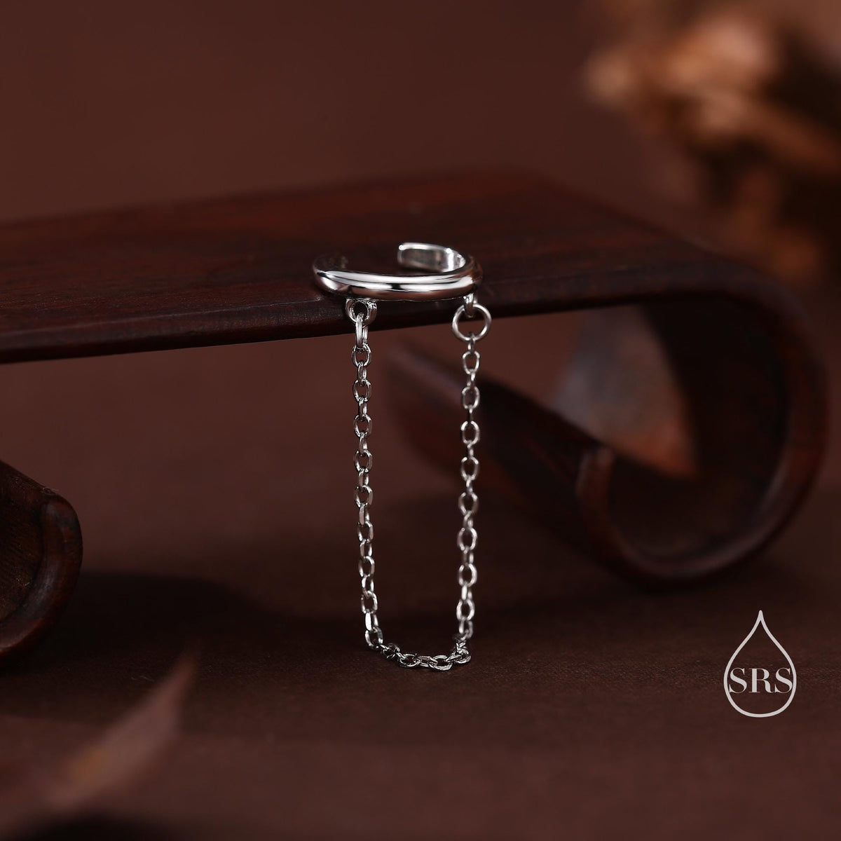 Piercing Free Sterling Silver Ear Cuff with Dangling Chain, Silver or Gold, Piercing Free Earrings, Minimalist Ear Cuff, Chained Ear Cuff