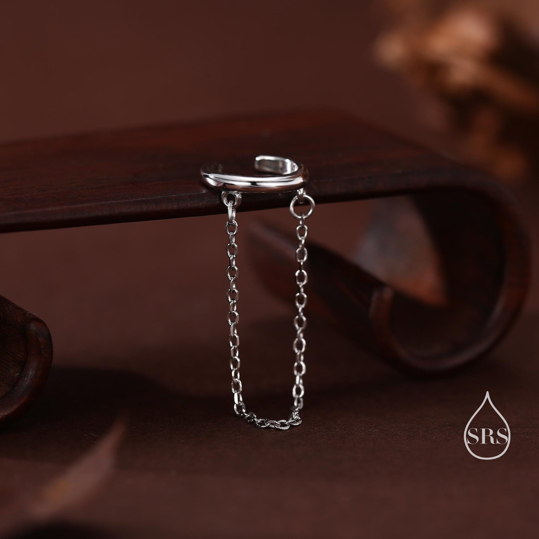 Piercing Free Sterling Silver Ear Cuff with Dangling Chain, Silver or Gold, Piercing Free Earrings, Minimalist Ear Cuff, Chained Ear Cuff