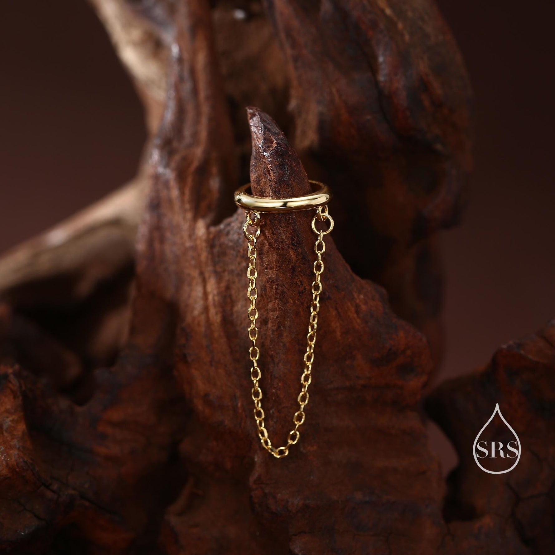 Piercing Free Sterling Silver Ear Cuff with Dangling Chain, Silver or Gold, Piercing Free Earrings, Minimalist Ear Cuff, Chained Ear Cuff