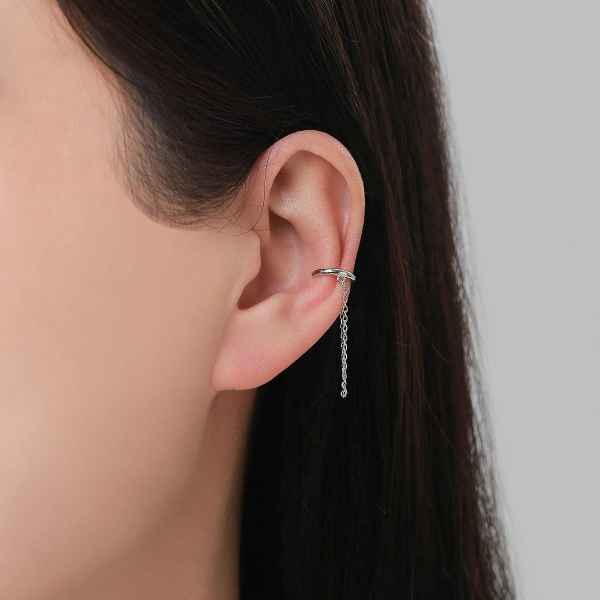 Piercing Free Sterling Silver Ear Cuff with Dangling Chain, Silver or Gold, Piercing Free Earrings, Minimalist Ear Cuff, Chained Ear Cuff