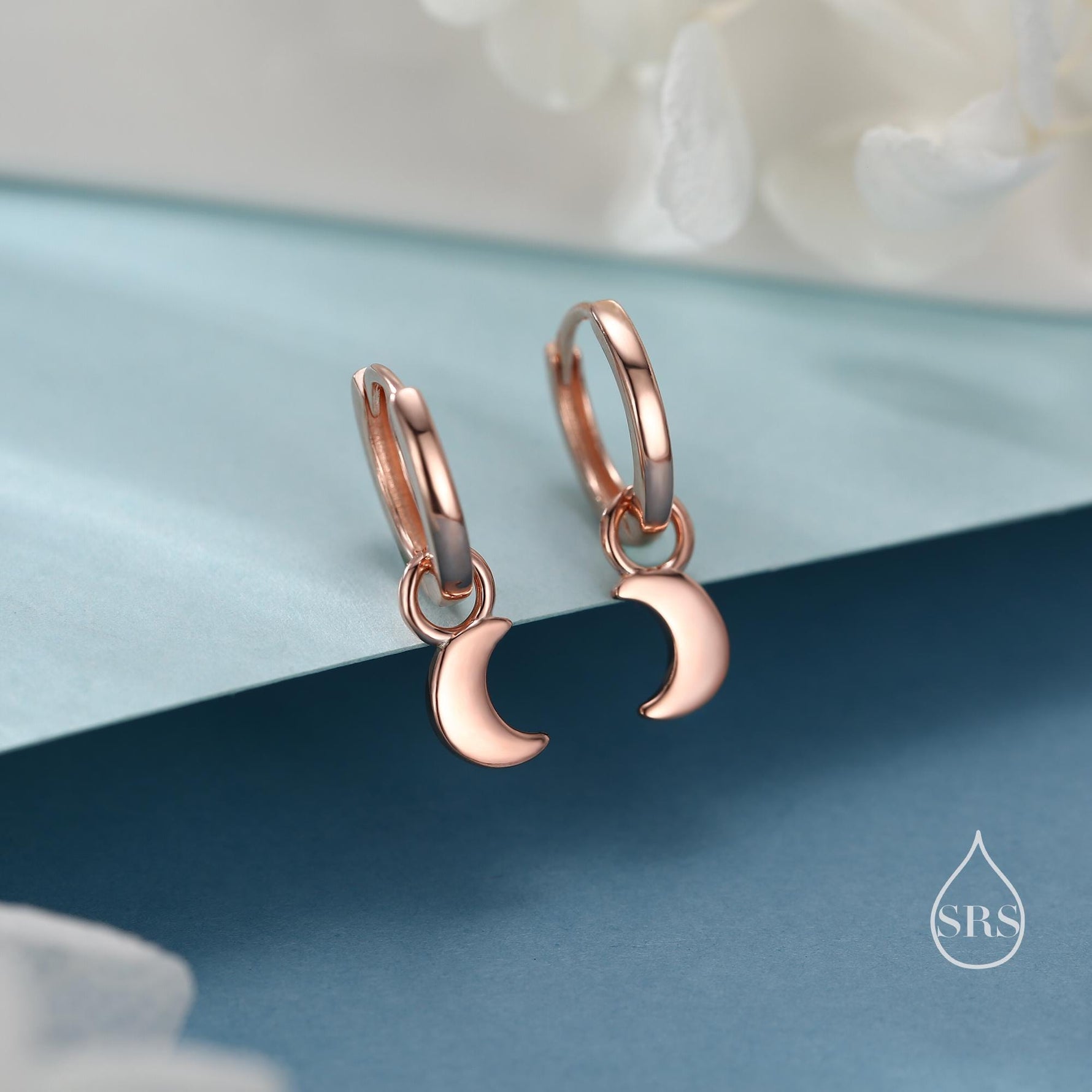Crescent Moon Charm Huggie Hoop Earrings in Sterling Silver, Detachable Charm Hoops, Celestial Earrings, Silver, Gold and Rose Gold