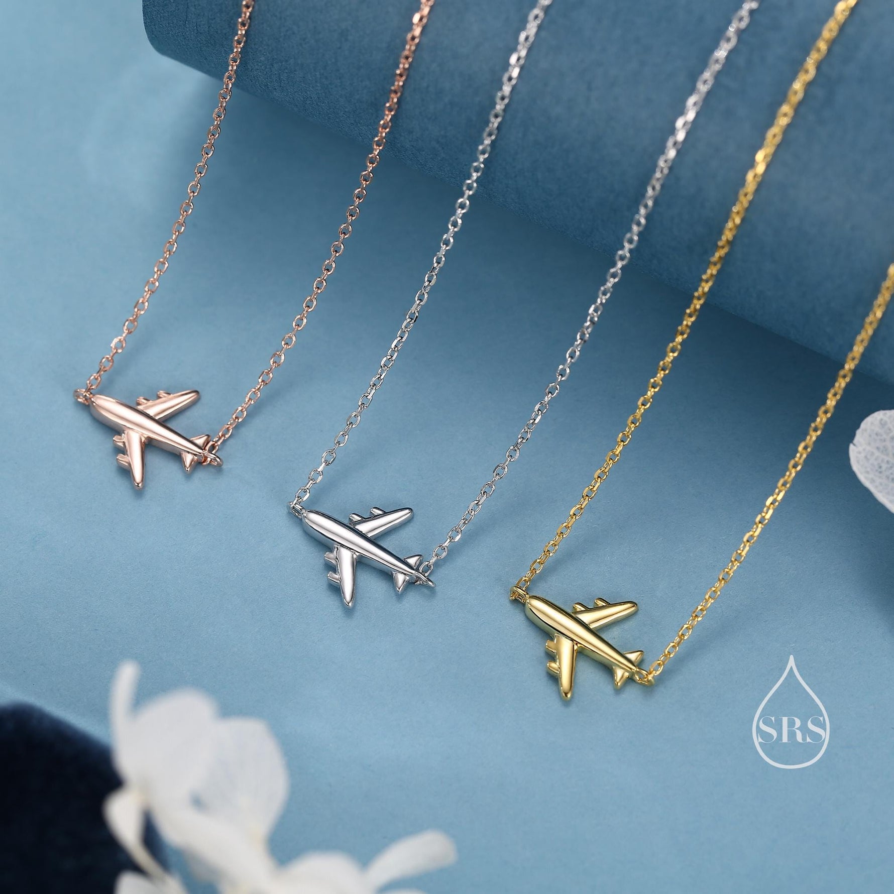 Tiny Plane Pendant Necklace in Sterling Silver, Silver or Gold or Rose Gold, Aeroplane Necklace, Small Airplane Pendant