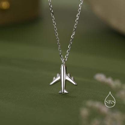 Small Plane Pendant Necklace in Sterling Silver, Silver or Gold or Rose Gold, Aeroplane Necklace,  Small Airplane Pendant