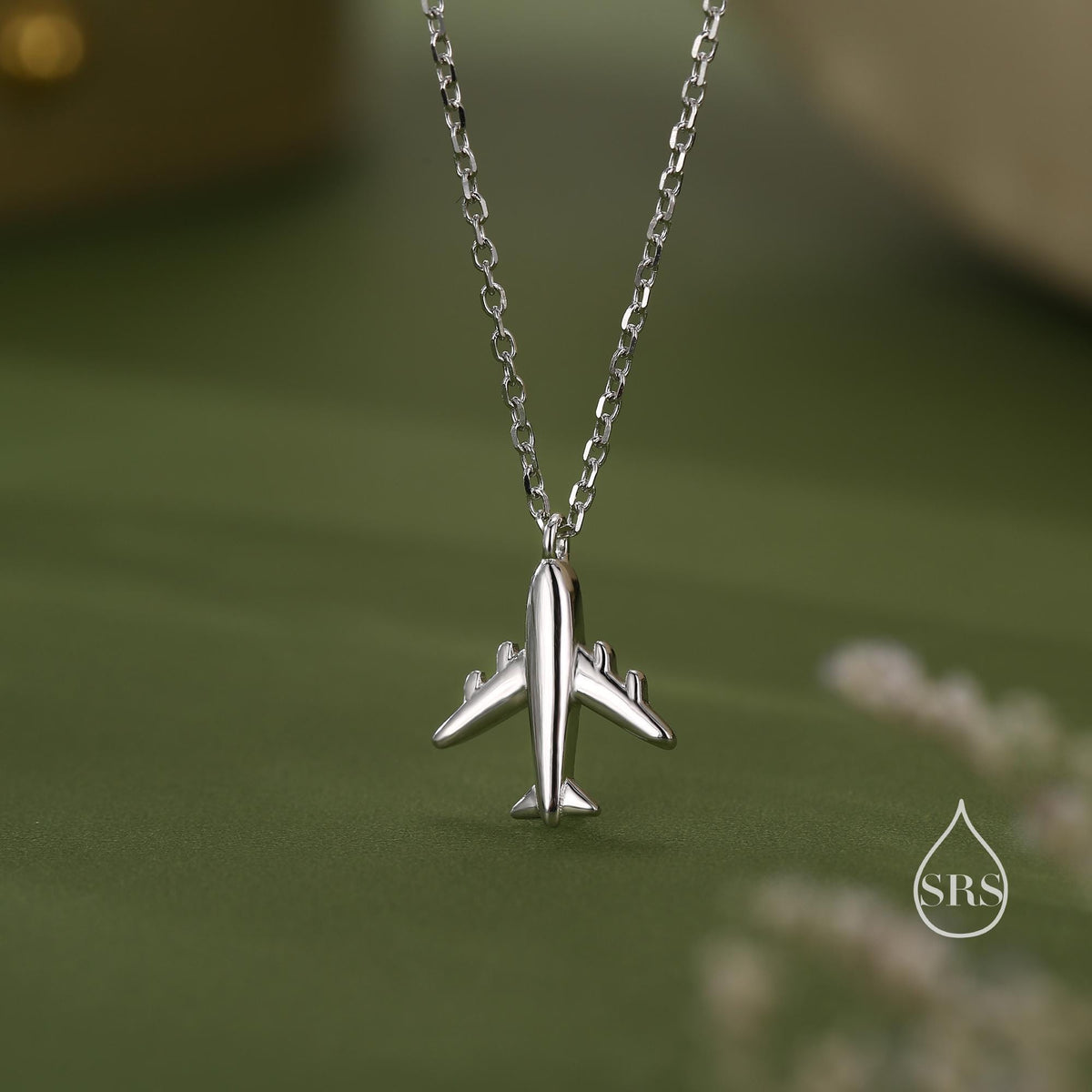 Small Plane Pendant Necklace in Sterling Silver, Silver or Gold or Rose Gold, Aeroplane Necklace, Small Airplane Pendant
