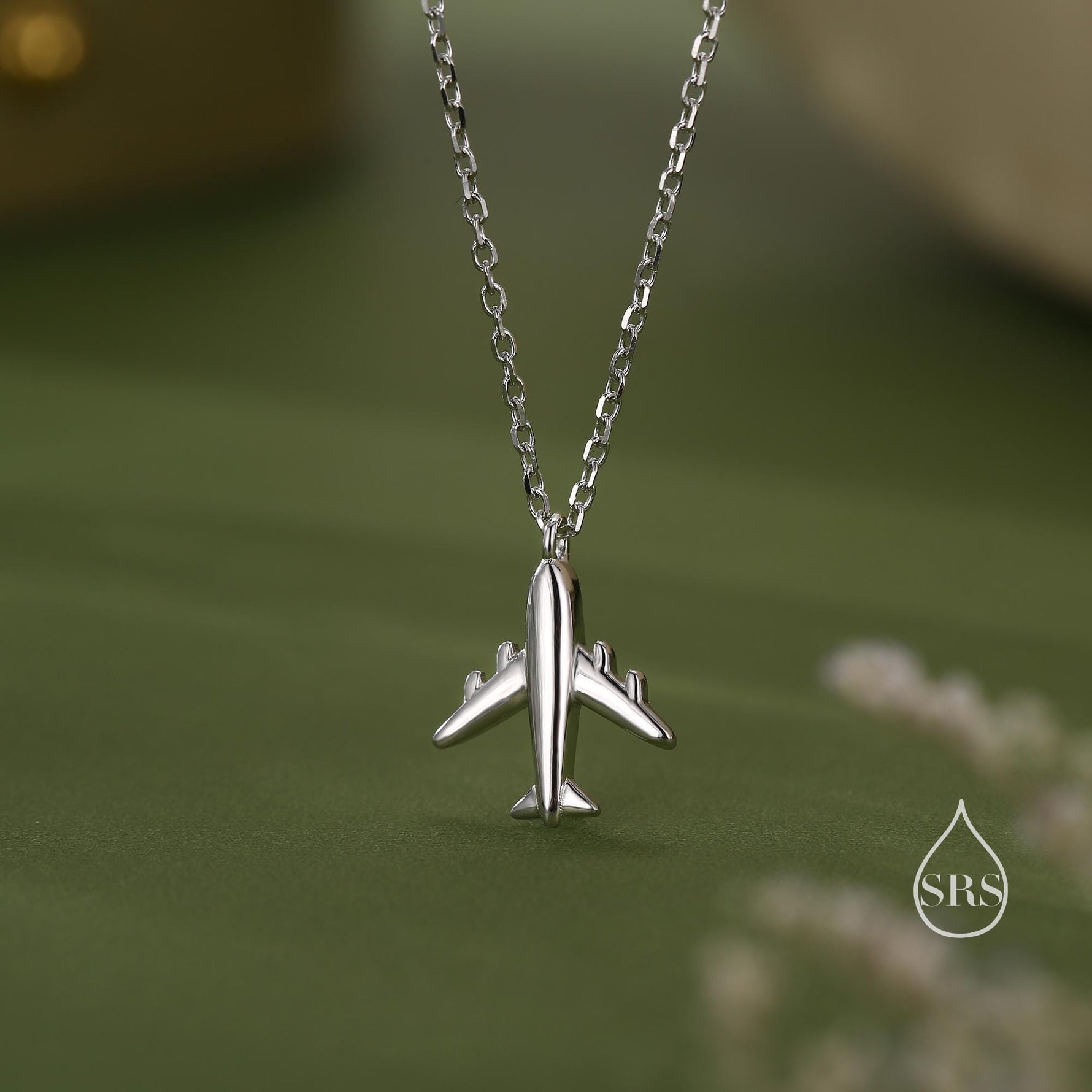 Small Plane Pendant Necklace in Sterling Silver, Silver or Gold or Rose Gold, Aeroplane Necklace, Small Airplane Pendant