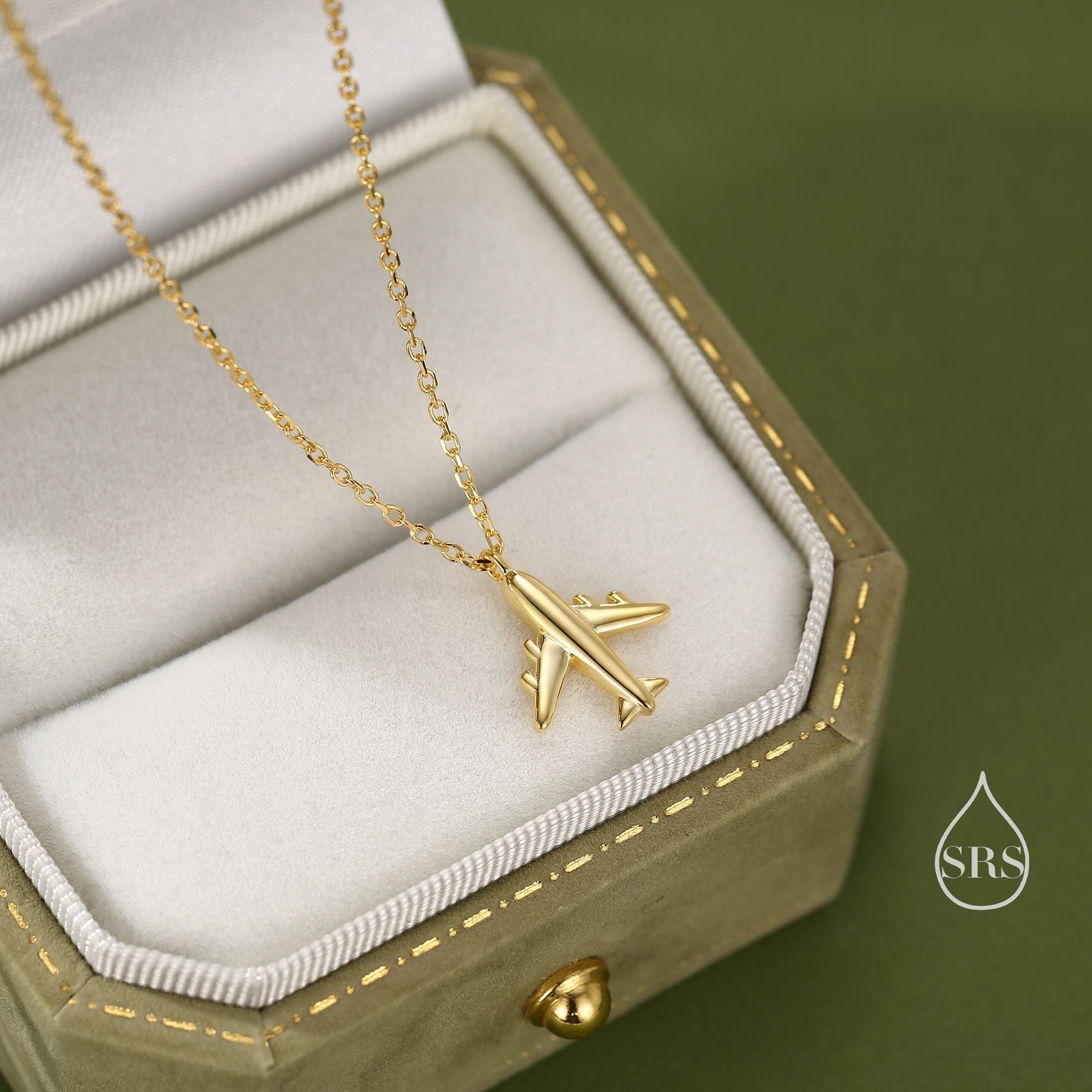 Small Plane Pendant Necklace in Sterling Silver, Silver or Gold or Rose Gold, Aeroplane Necklace, Small Airplane Pendant