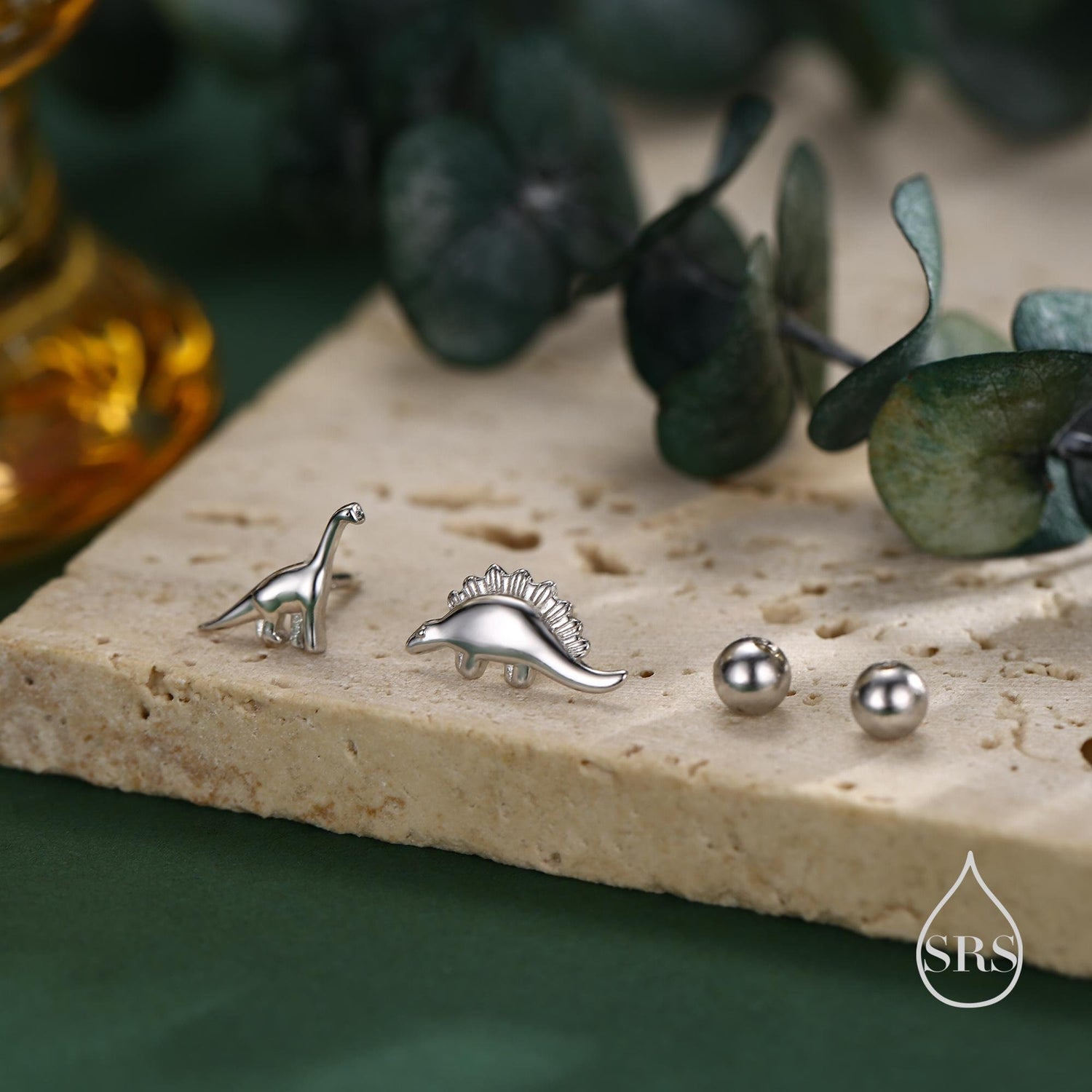 Mismatched Dinosaur Screw Back / Internally Threaded Flat Back / Stud Earrings in Sterling Silver, Silver or Gold or Rose Gold, Asymmetric