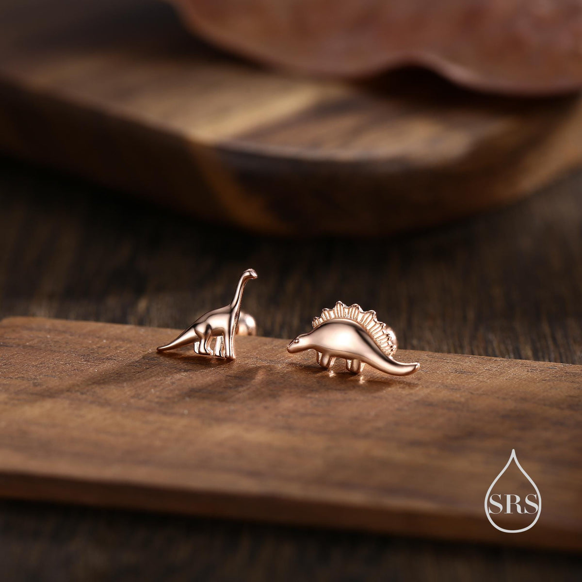 Tiny Mismatched Dinosaur Stud Earrings in Sterling Silver, Silver, Gold or Rose Gold, Asymmetric Stegosaurus and Brachiosaurus Dino Earrings