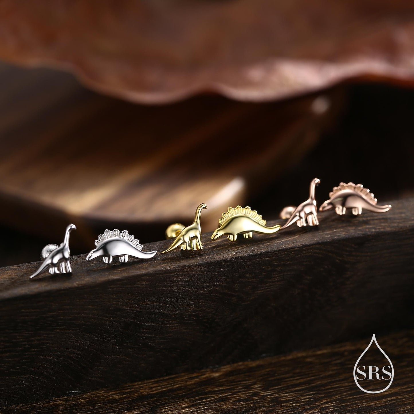 Mismatched Dinosaur Stud Earrings in Sterling Silver, Silver, Gold or Rose Gold, Asymmetric Stegosaurus and Brachiosaurus Dino Earrings
