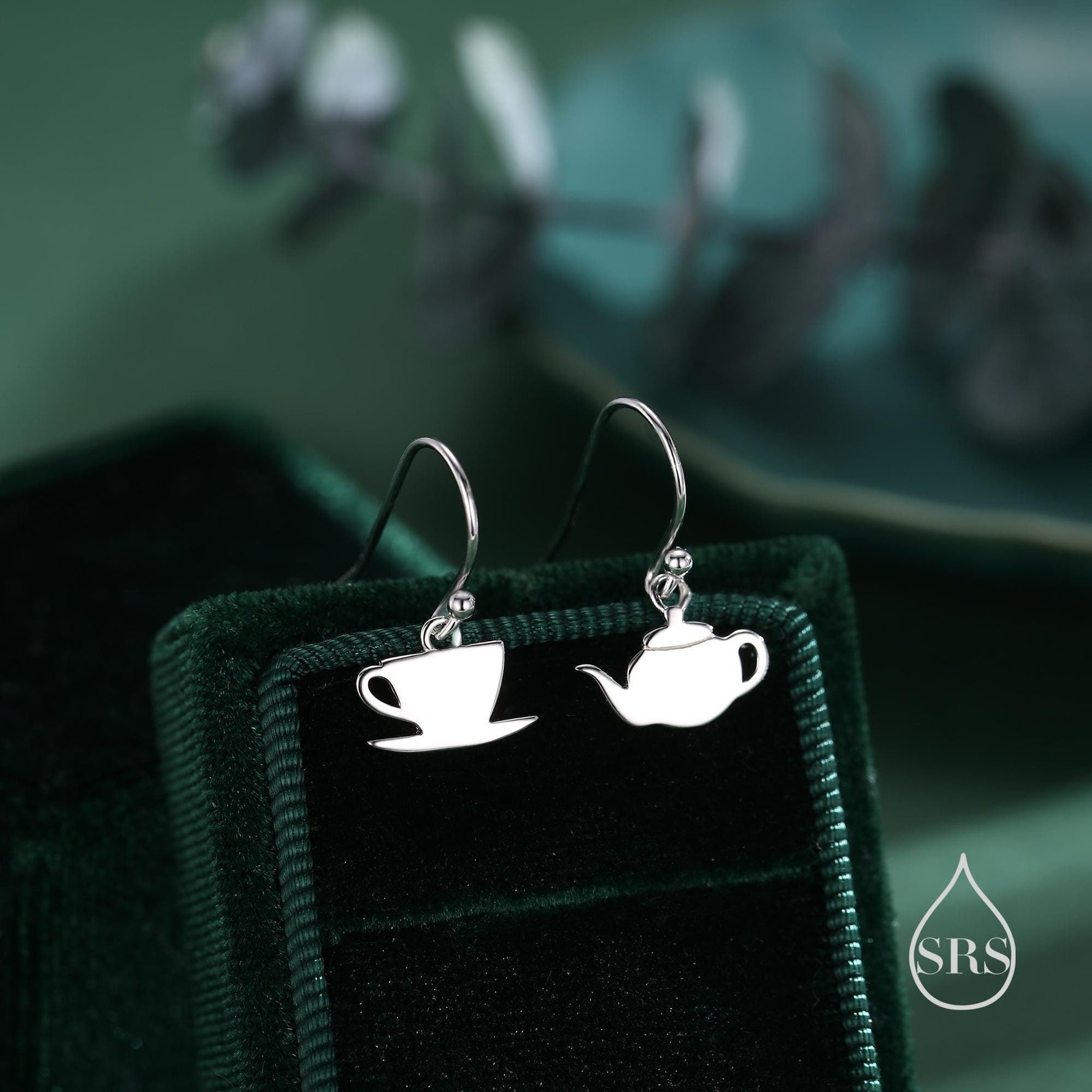 Mismatched Teapot and Tea Drop Hook Earrings in Sterling Silver, Silver or Gold or Rose Gold, Asymmetric Teacup Earrings,