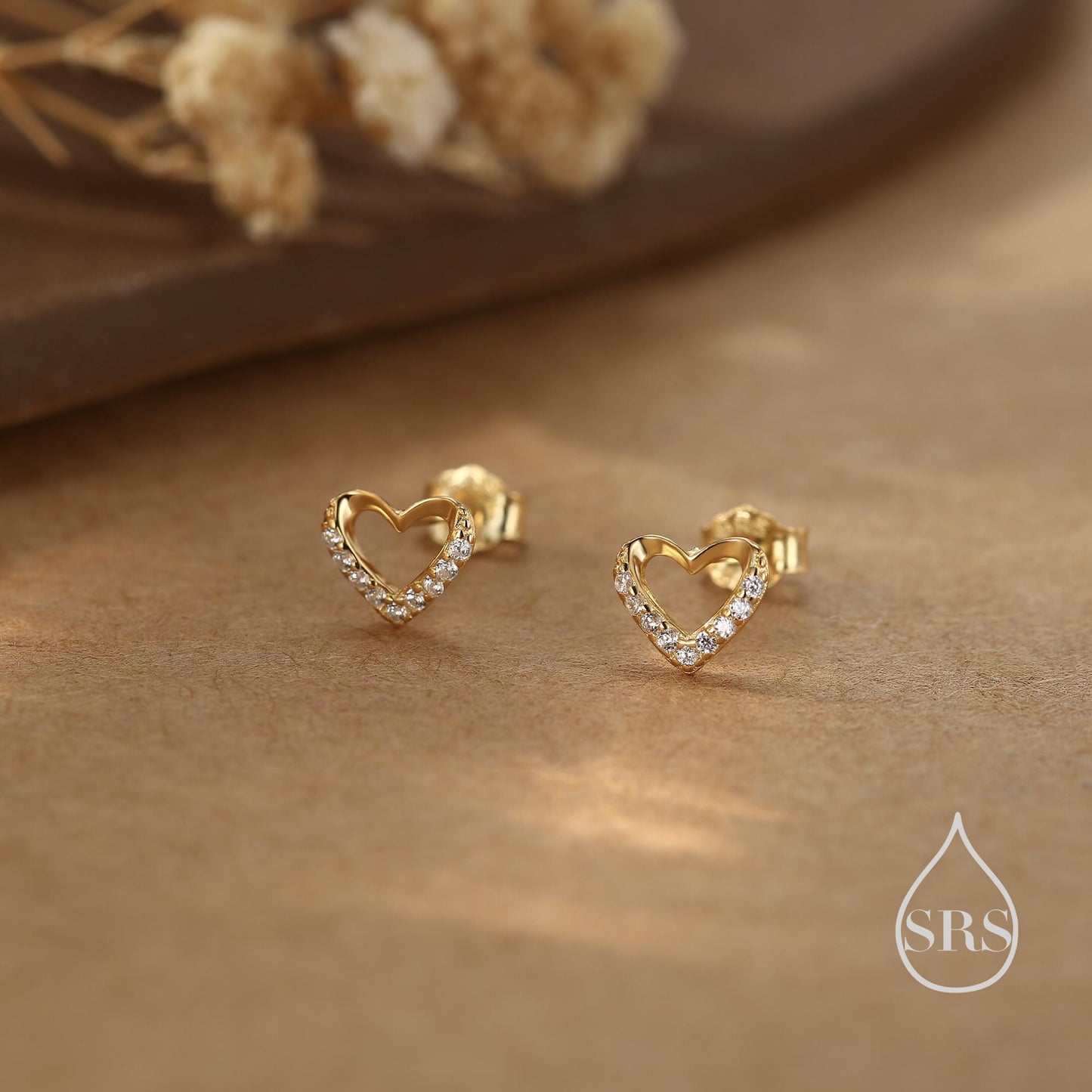 Small Pair of Open Heart Earrings in Sterling Silver with Sparkly CZ Crystals, Small Heart Earrings, CZ Heart Earrings