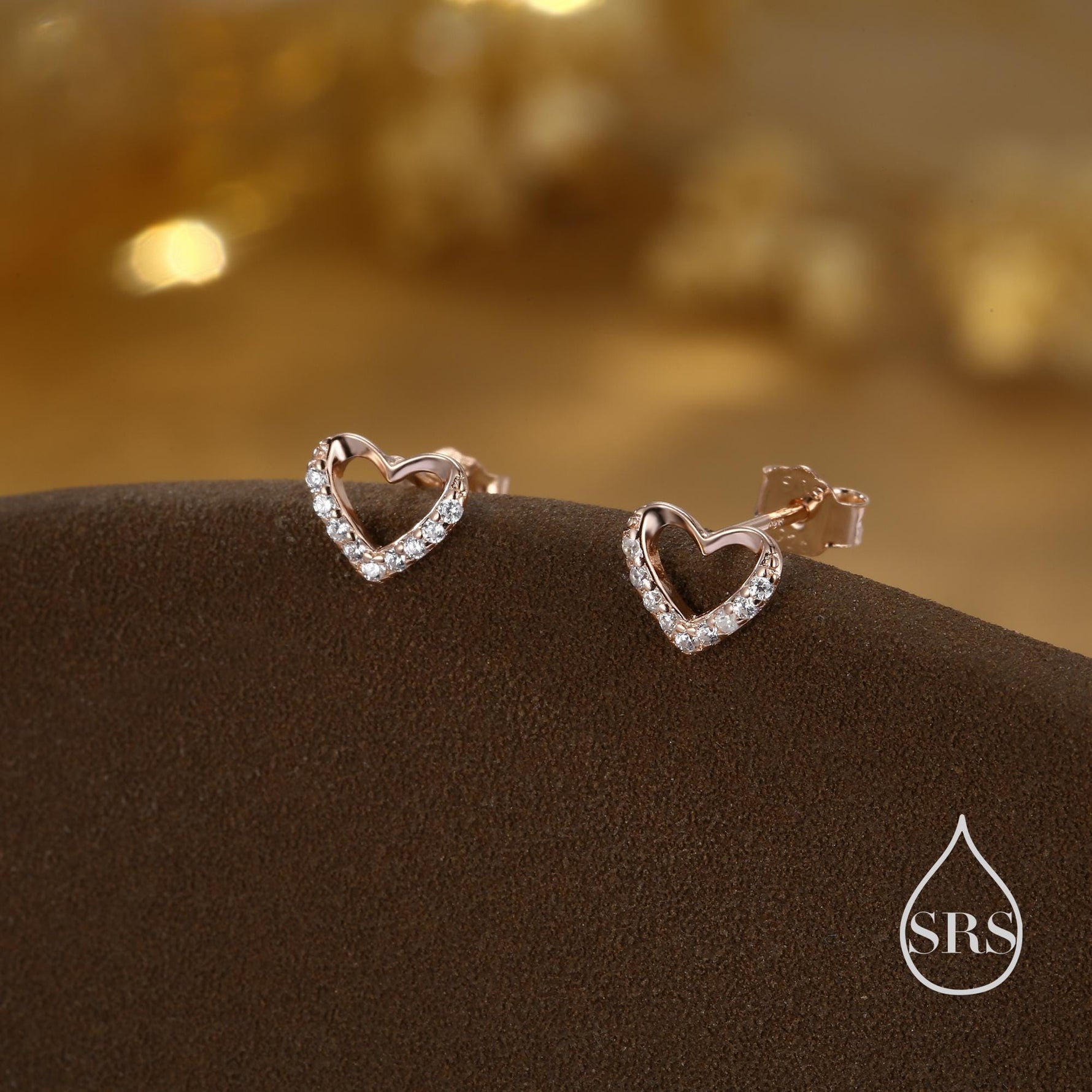 Small Pair of Open Heart Earrings in Sterling Silver with Sparkly CZ Crystals, Gold or Rose Gold, Small Heart Earrings, CZ Heart Earrings
