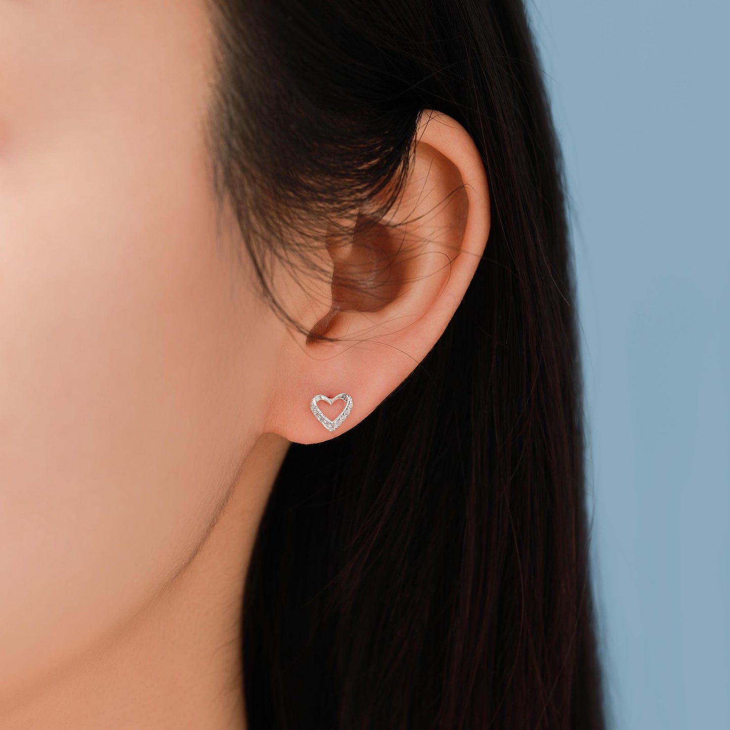 Small Pair of Open Heart Earrings in Sterling Silver with Sparkly CZ Crystals, Small Heart Earrings, CZ Heart Earrings