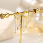 Dangle CZ Crystal Huggie Hoop Earrings in Sterling Silver, Silver or Gold or Rose Gold, Delicate Sparky CZ Skinny Hoops