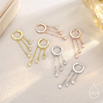 Dangle CZ Crystal Huggie Hoop Earrings in Sterling Silver, Silver or Gold or Rose Gold, Delicate Sparky CZ Skinny Hoops