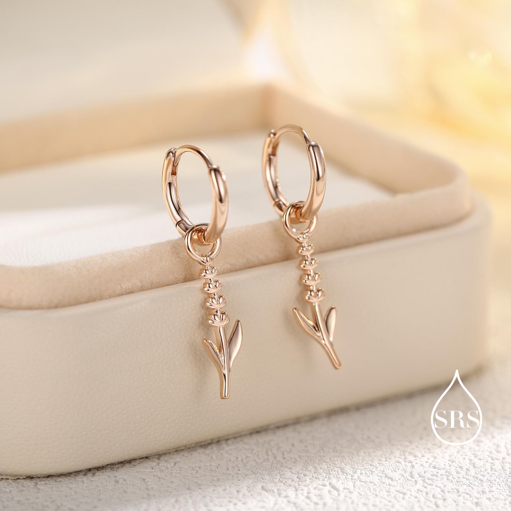 Sterling Silver Lavender Huggie Hoop Earrings, Delicate Silver Lavender Detachable Hoop Earrings, Silver or Gold or Rose Gold