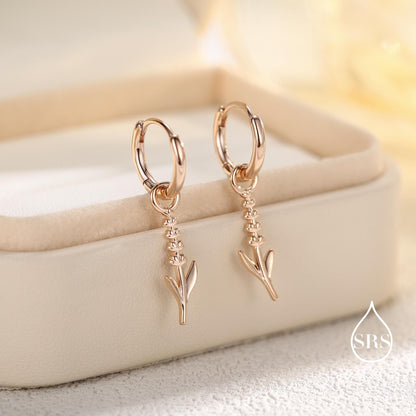 Sterling Silver Lavender Huggie Hoop Earrings, Delicate Silver Lavender Detachable Hoop Earrings, Silver or Gold or Rose Gold