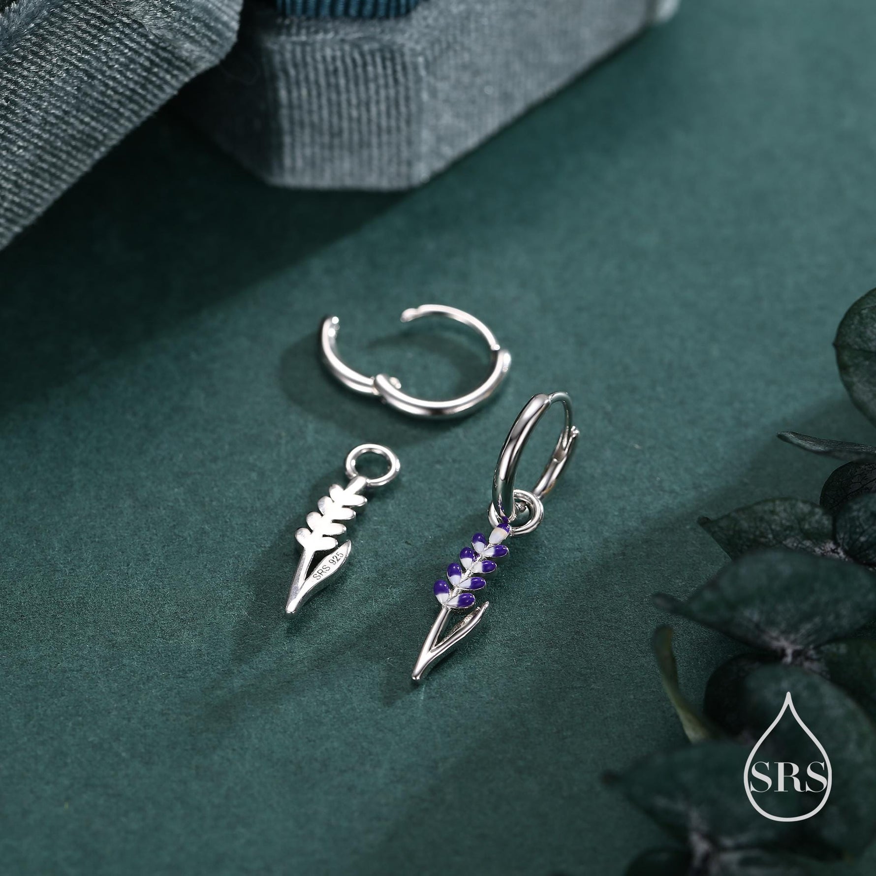 Sterling Silver Enamel Lavender Huggie Hoop Earrings, Delicate Silver Lavender Detachable Hoop Earrings, Silver or Gold