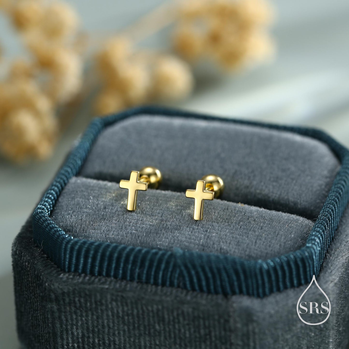 Tiny Cross Screw Back Earrings in Sterling Silver, Silver or Gold or Rose Gold, Small Cross Barbell Earrings