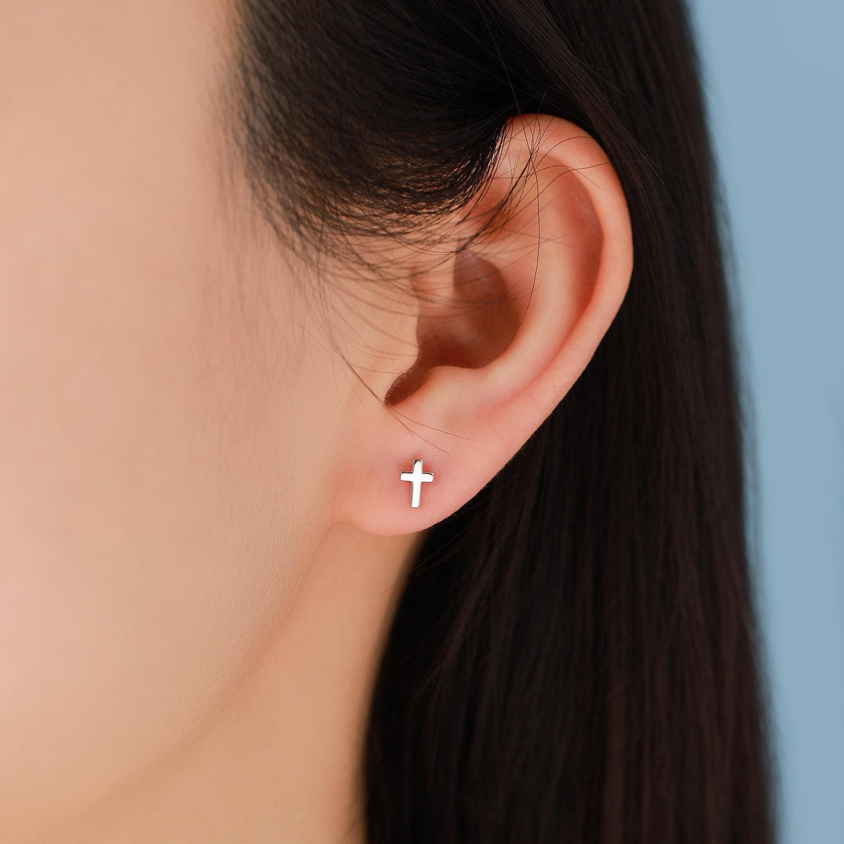 Tiny Cross 16G Internally Threaded Flat Back Earrings in Sterling Silver