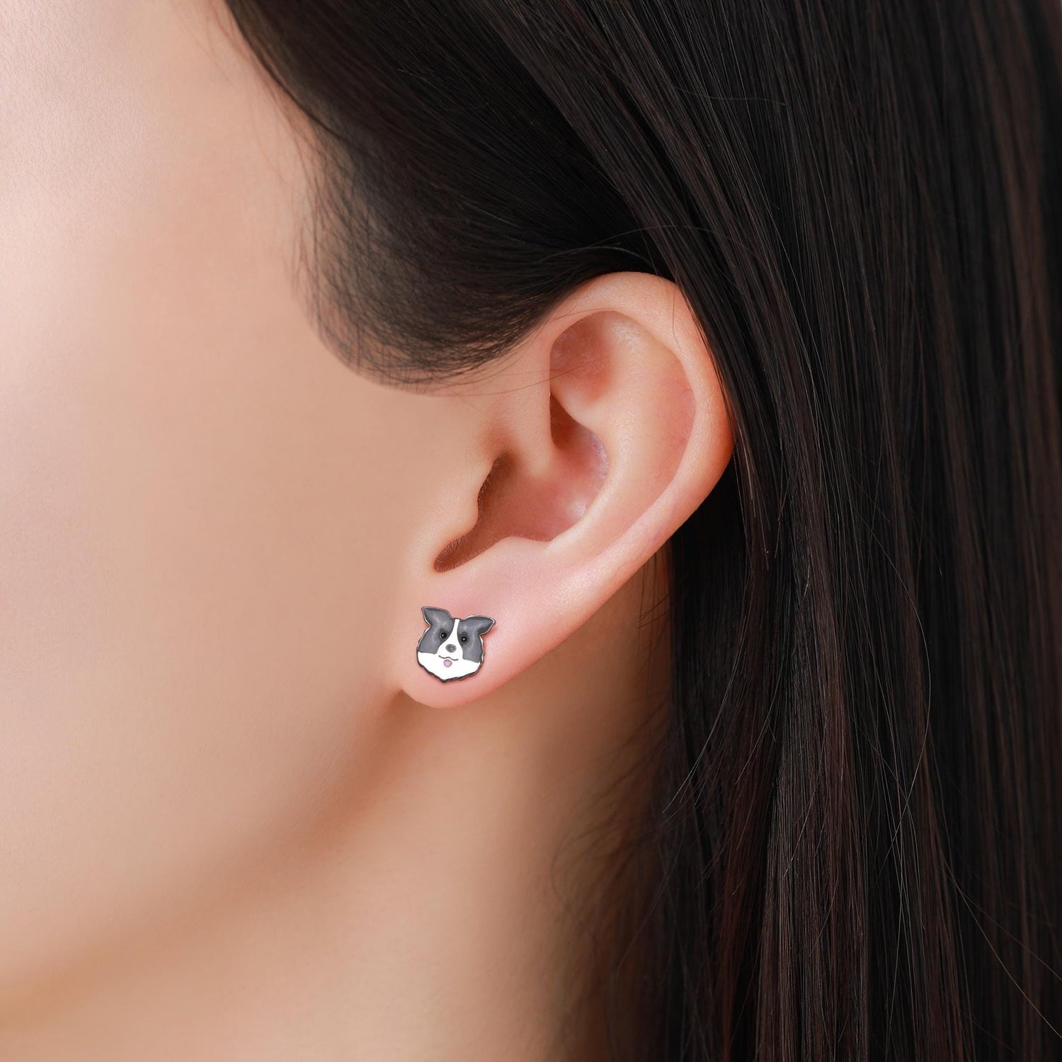 Border Collie Dog Stud Earrings in Sterling Silver, Dog Earrings, Animal Earrings, Pet Lover