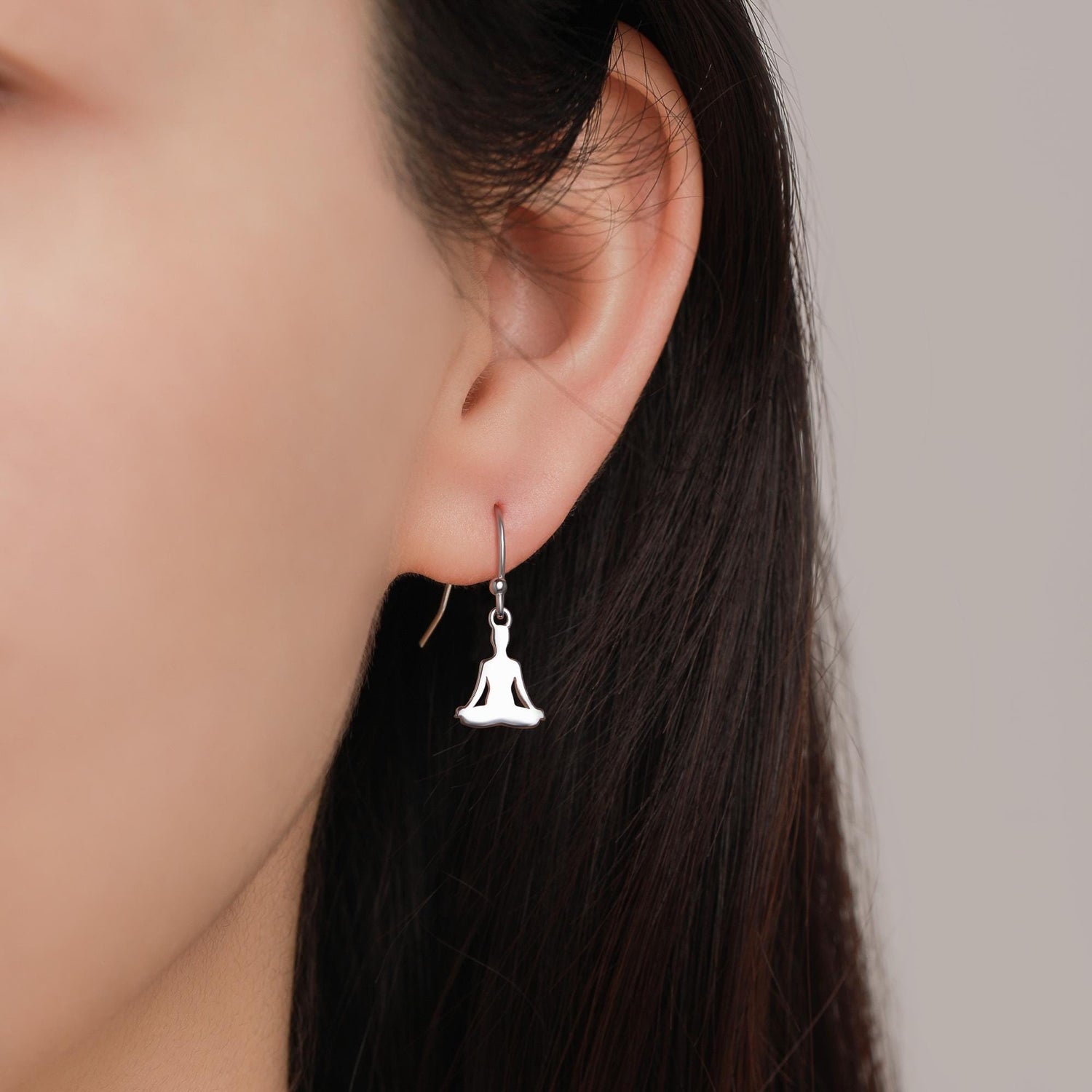 Mismatched Yoga Pose Drop Hook Earrings in Sterling Silver, in Silver or Gold or Rose Gold, Asymmetric Yoga Earrings, Meditation Earring