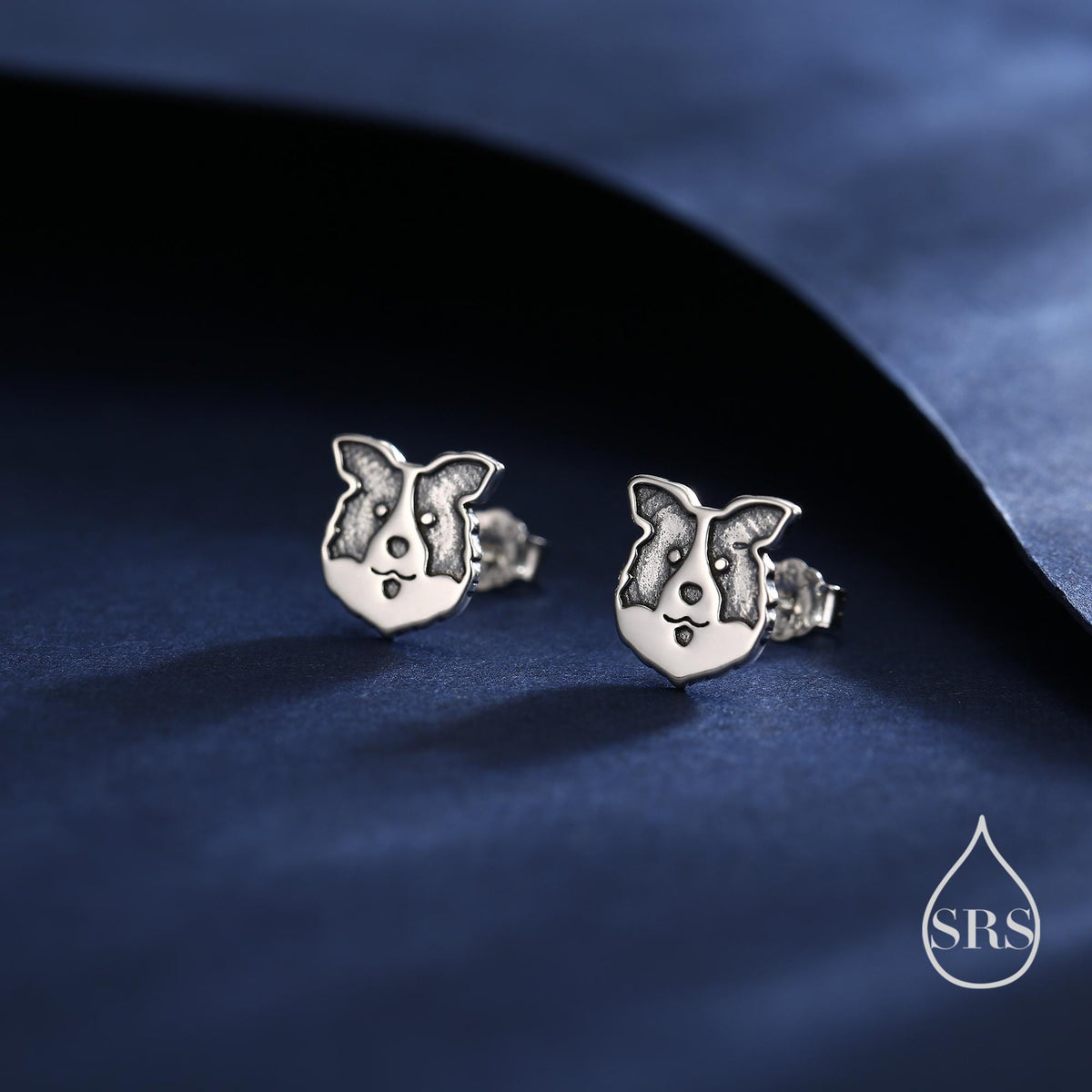 Border Collie Dog Stud Earrings in Oxidised Sterling Silver, Dog Earrings, Animal Earrings, Pet Lover