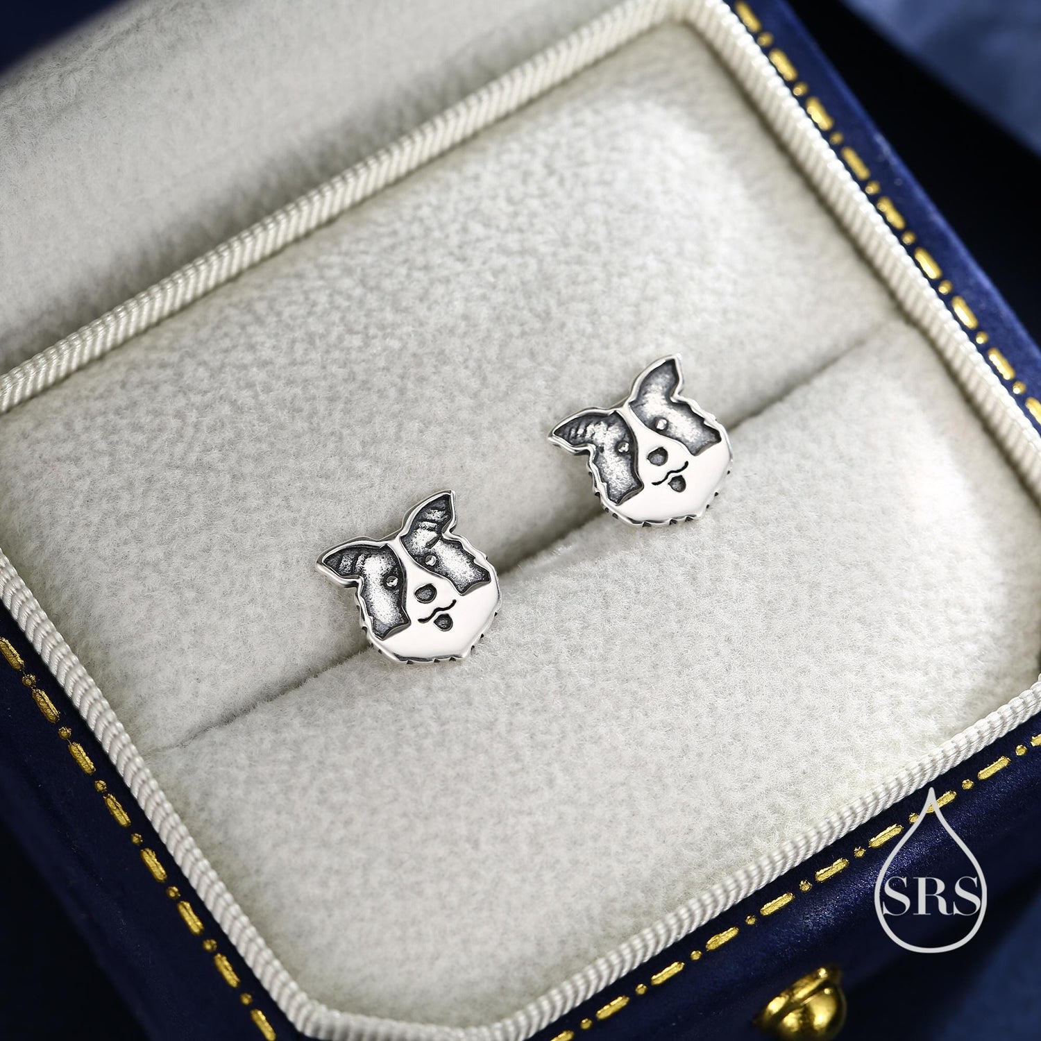 Border Collie Dog Stud Earrings in Oxidised Sterling Silver, Dog Earrings, Animal Earrings, Pet Lover