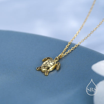 Tiny and Delicate Sea Turtle Pendant Necklace in Sterling Silver, Turtle Necklace, Silver or Gold or Rose Gold - Cute Quirky and Fun