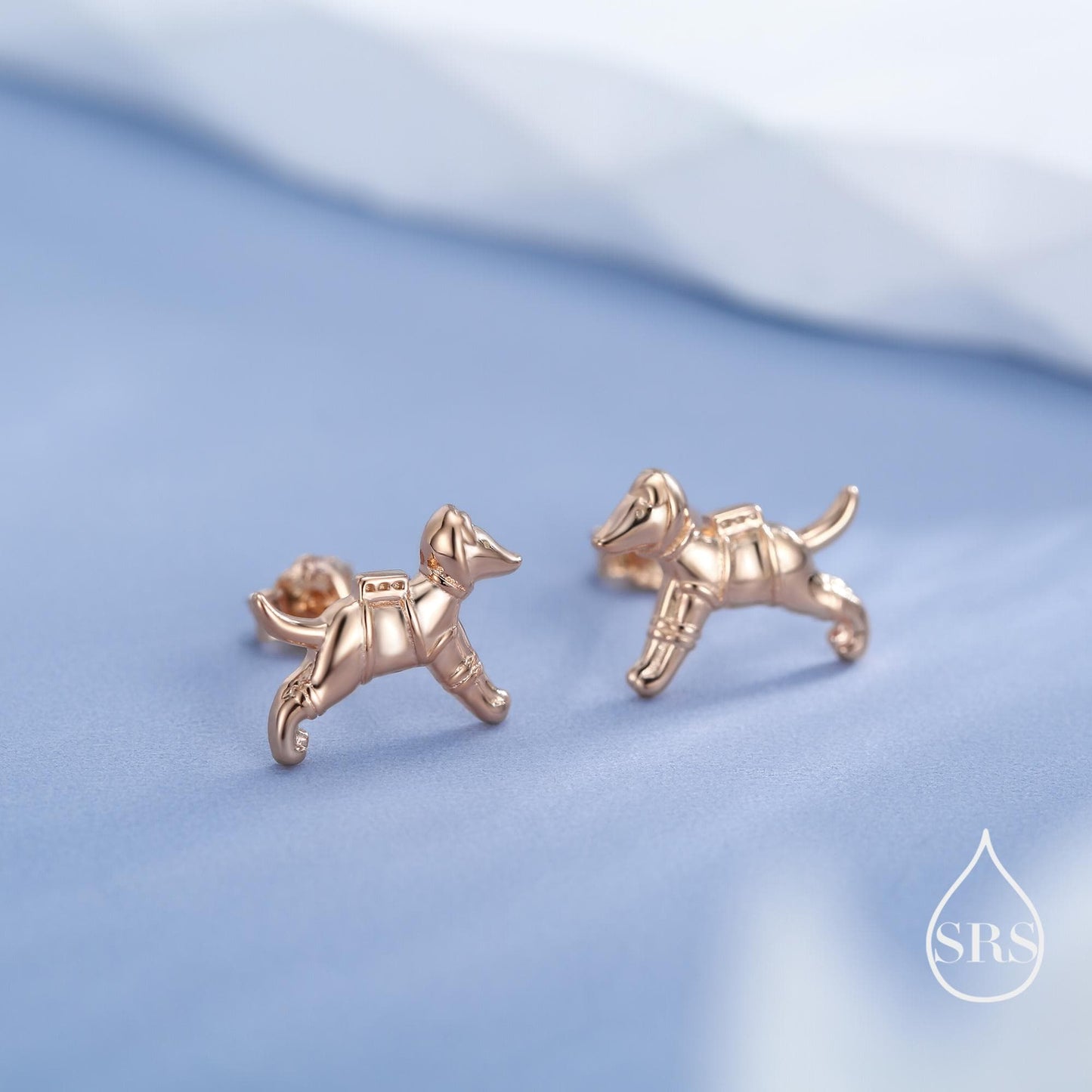 Laika the Space Dog Tiny Stud Earrings in Sterling Silver, Silver or Gold or Mixed Tone, Cute Dog Earrings