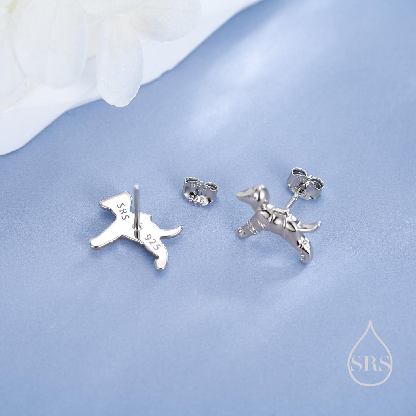 Laika the Space Dog Tiny Stud Earrings in Sterling Silver, Silver or Gold or Mixed Tone, Cute Dog Earrings