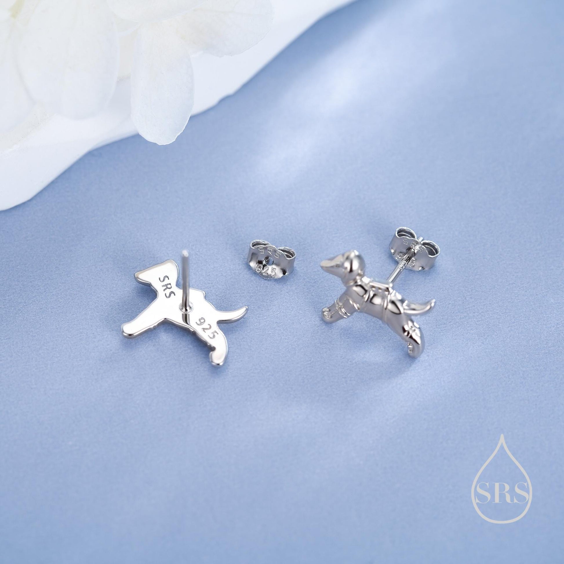 Laika the Space Dog Tiny Stud Earrings in Sterling Silver, Silver or Gold or Rose Gold, Cute Dog Earrings