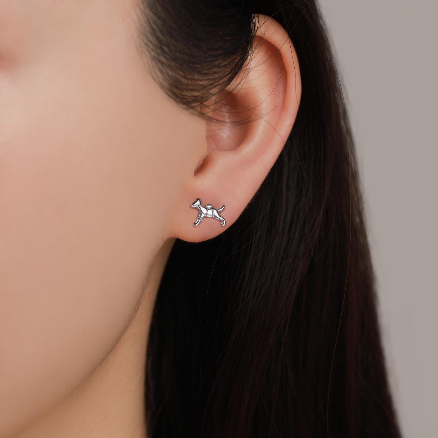 Laika the Space Dog Tiny Stud Earrings in Sterling Silver, Silver or Gold or Rose Gold, Cute Dog Earrings