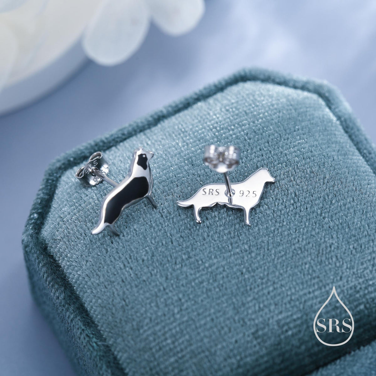 Tiny Enamel Border Collie Dog Stud Earrings in Sterling Silver, Dog Earrings, Animal Earrings, Pet Lover