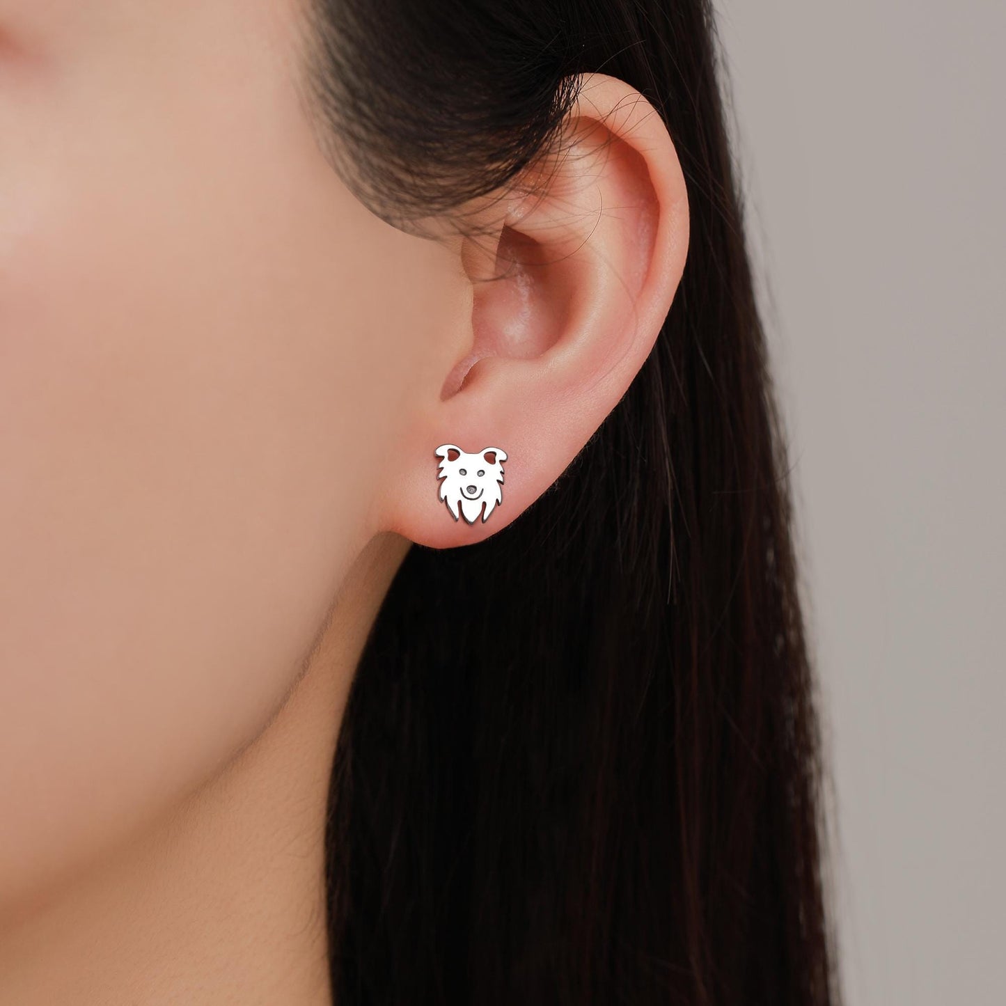 Tiny Minimalist Border Collie Dog Stud Earrings in Sterling Silver, Dog Earrings, Animal Earrings, Pet Lover