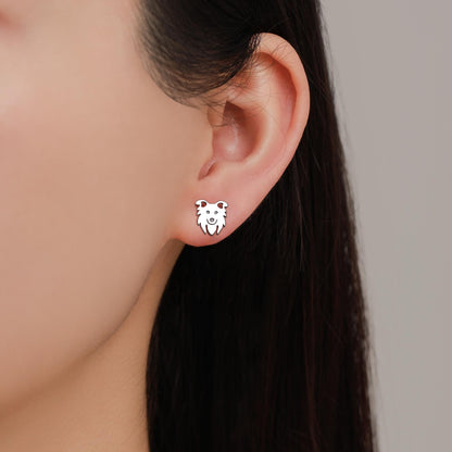 Tiny Minimalist Border Collie Dog Stud Earrings in Sterling Silver, Dog Earrings, Animal Earrings, Pet Lover