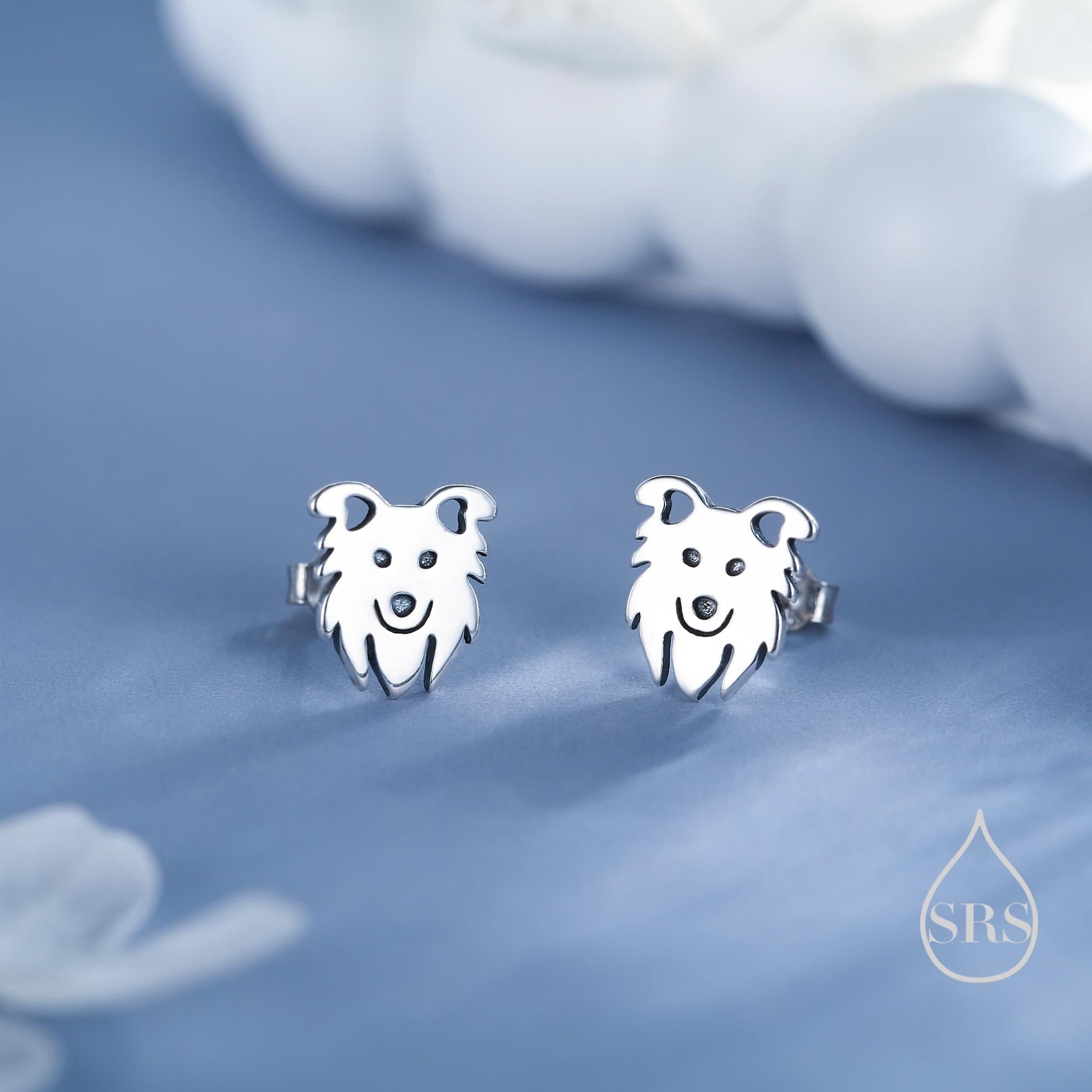 Tiny Minimalist Border Collie Dog Stud Earrings in Sterling Silver, Dog Earrings, Animal Earrings, Pet Lover